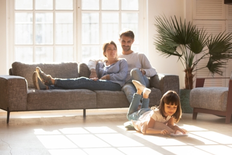 Family enjoying clean air in the living room