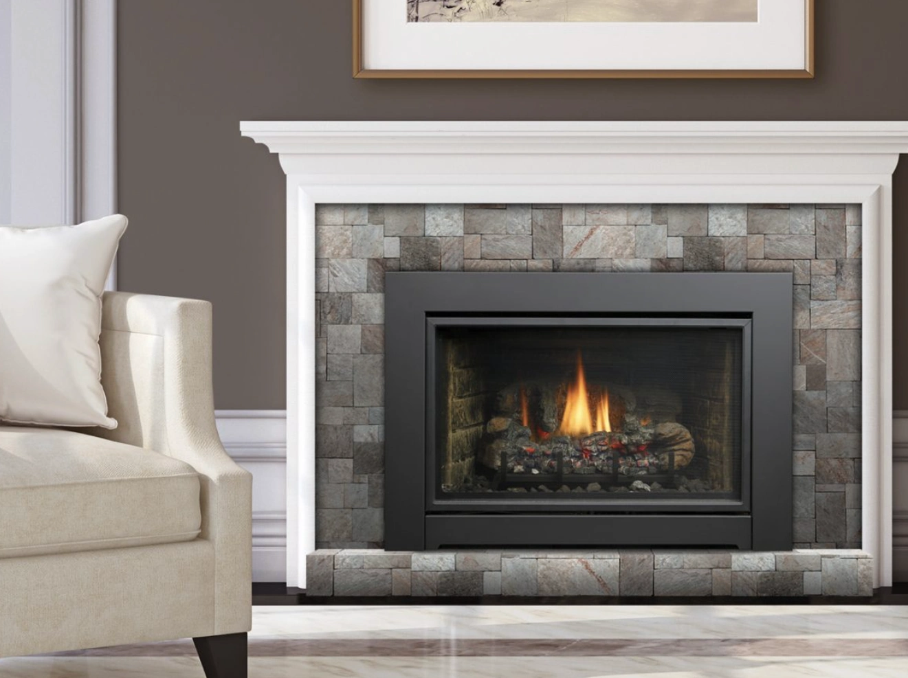Fireplace with Stone Tile Mantle
